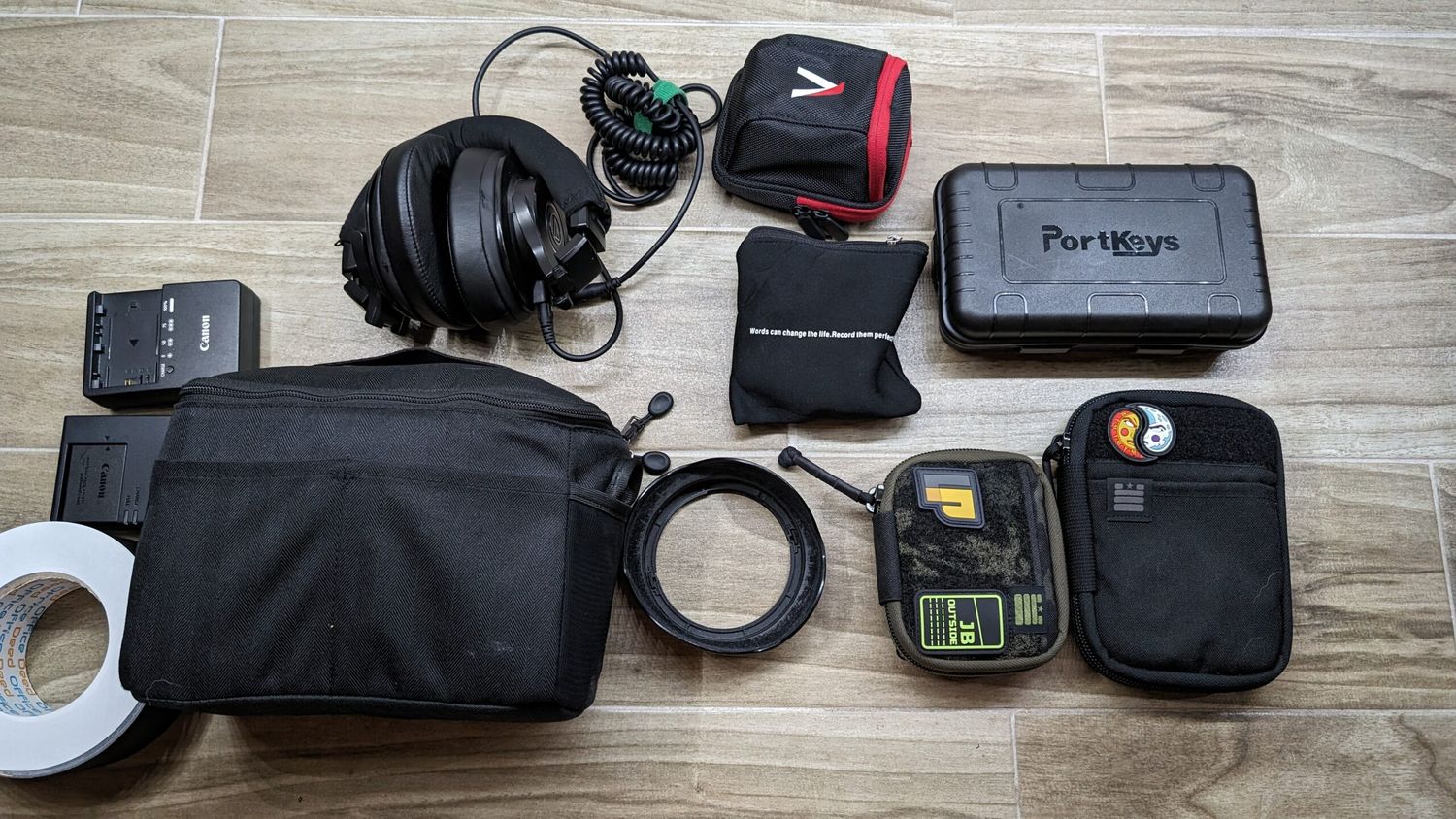 Photo of all of the gear and pouches that goes inside of my Goruck GR1.