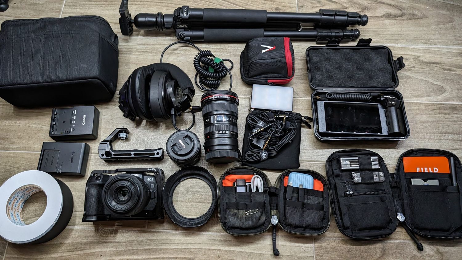 All of my equipment. Canon RP, Lenses, External Monitor, SSD, video equipment.